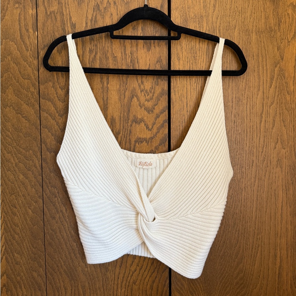 3 for $15 Women's White Twist Front Ribbed Top Knit Ribbed Bralette Vacation - Picture 2 of 6
